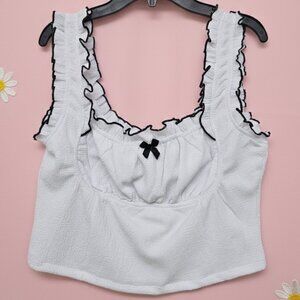 Better/Together* White w/ Black Trim Ruffled * Crop top Shirt* Size: Junior L